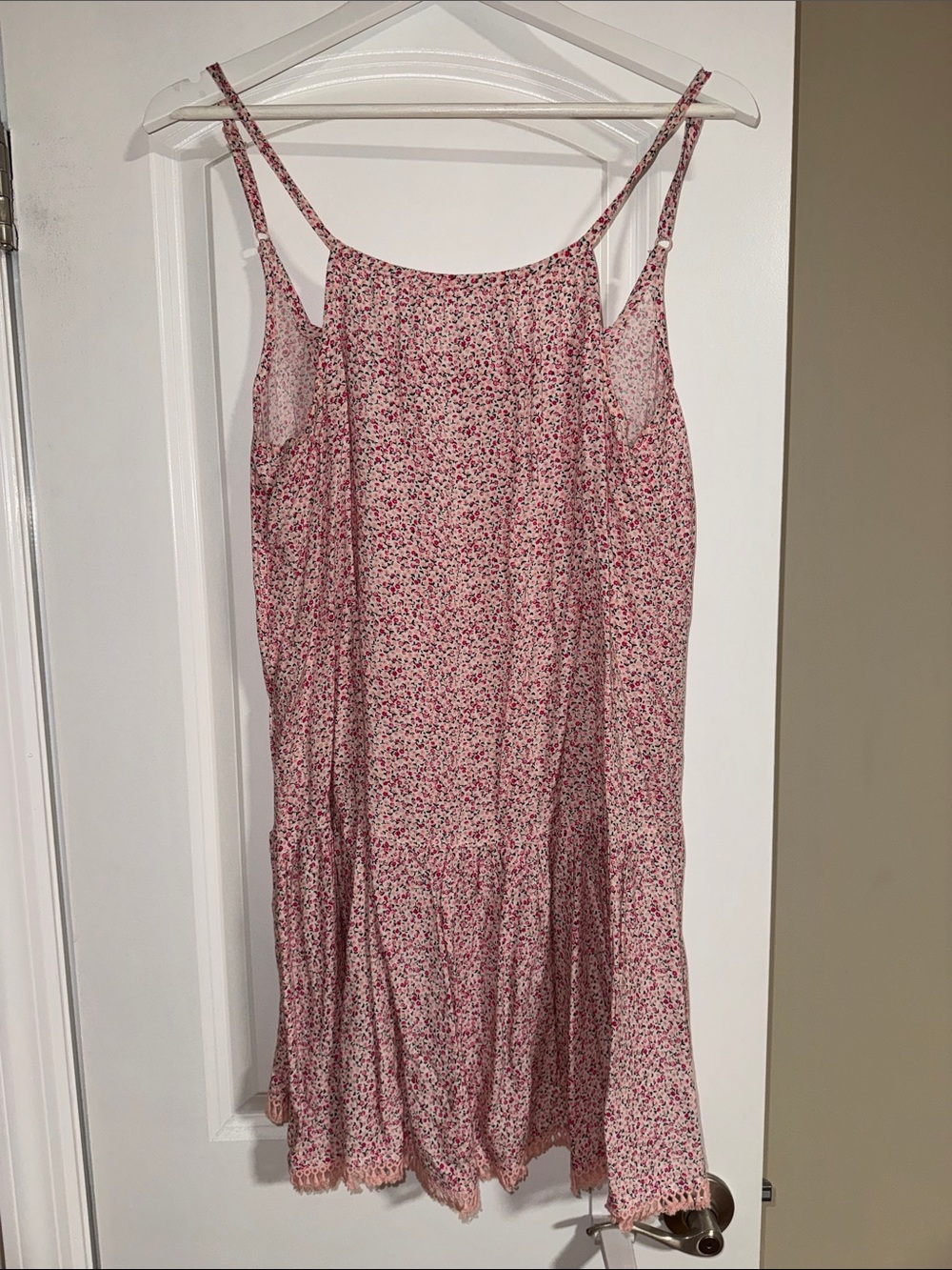 Xhilaration Pink Micro Floral Slip Dress with Ruffle Hem